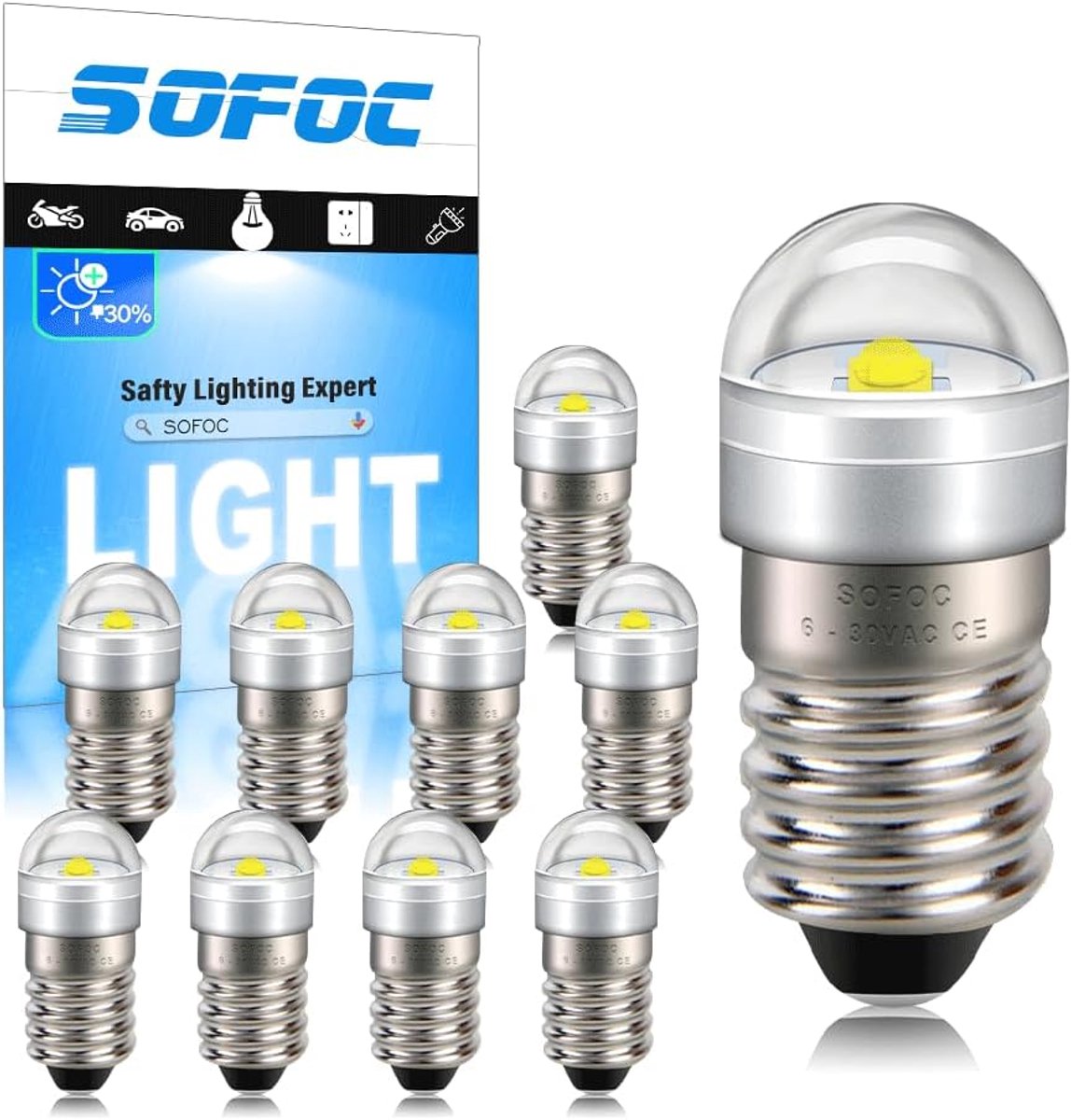 SnelShoppen - E10 LED Lamp 10Pcs - 1-5V DC Decoratieve Verlichting - 6000K Wit Licht voor Fietslampen, Buitenverlichting, DIY Projecten