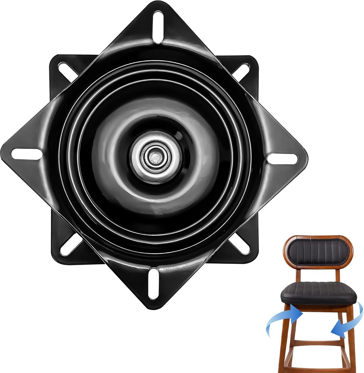 SnelShoppen - 360° Draaischijf van Robuust Metaal, 250 kg, 156 x 156 x 23 mm, Zwart voor Meubels, Stools, Planken, TV Meubels, Soepel en Stil