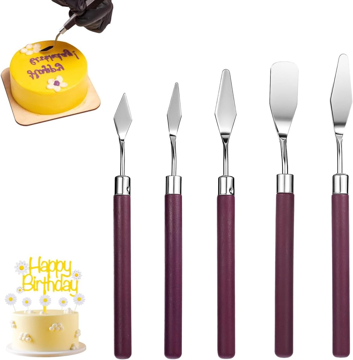 SnelShoppen - 5-delige RVS Taartschep Set, Cake Palette, Oblique Spatula, Gebak Scraper, Roer Scraper, Cake Decoratie voor Taarten en Taartjes