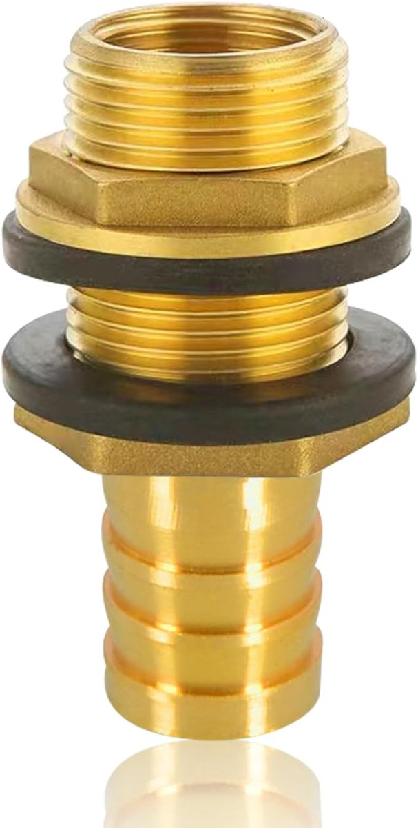 SnelShoppen - Brass Tank Grommet 3/4 Inch Male Thread x 1/2 Inch Female Thread - Hoogwaardige Regenwaterafvoer met Slangconnector voor Regenvaten, Wat
