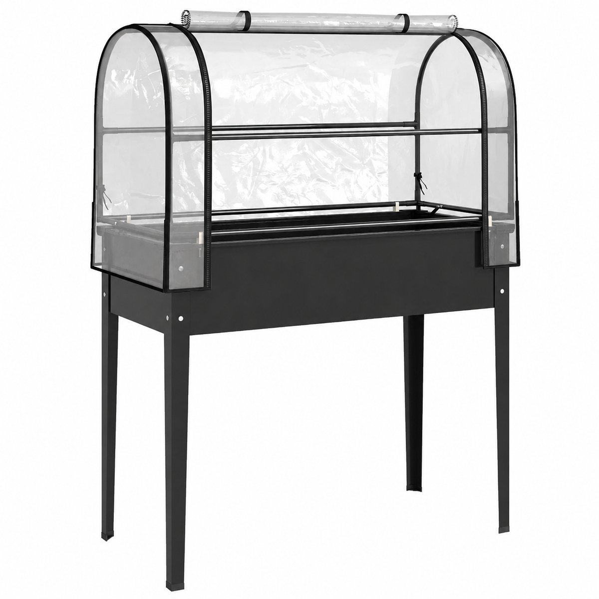 Sello! mini kweekkas – kweekbak – serre – verhoog – afneembare kasafdekking – afvoeropening – L100 × B49 × H136 cm – zwart