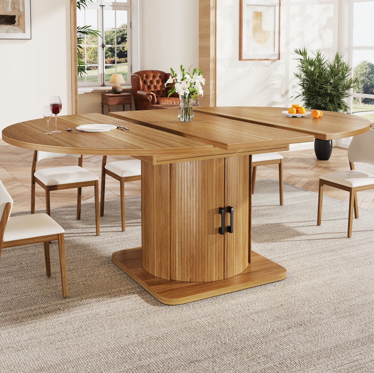 COVREO Eettafel 118-158x118x76 cm – zwartbruin MDF, uitschuifbaar, met lade, tot 6 personen Black Brown