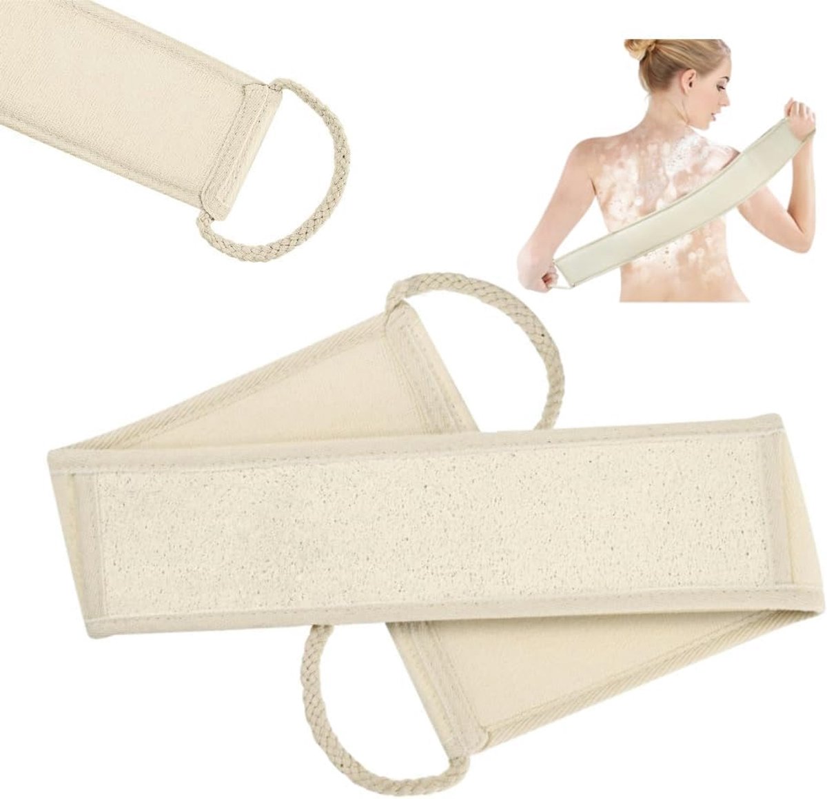 SnelShoppen - Loofah Exfoliating Back Scrubber Set - Natuurlijke Loofah Achterrug Scrubband - Dubbelzijdige Exfoliatie Tape - Geschikt voor Dames en H