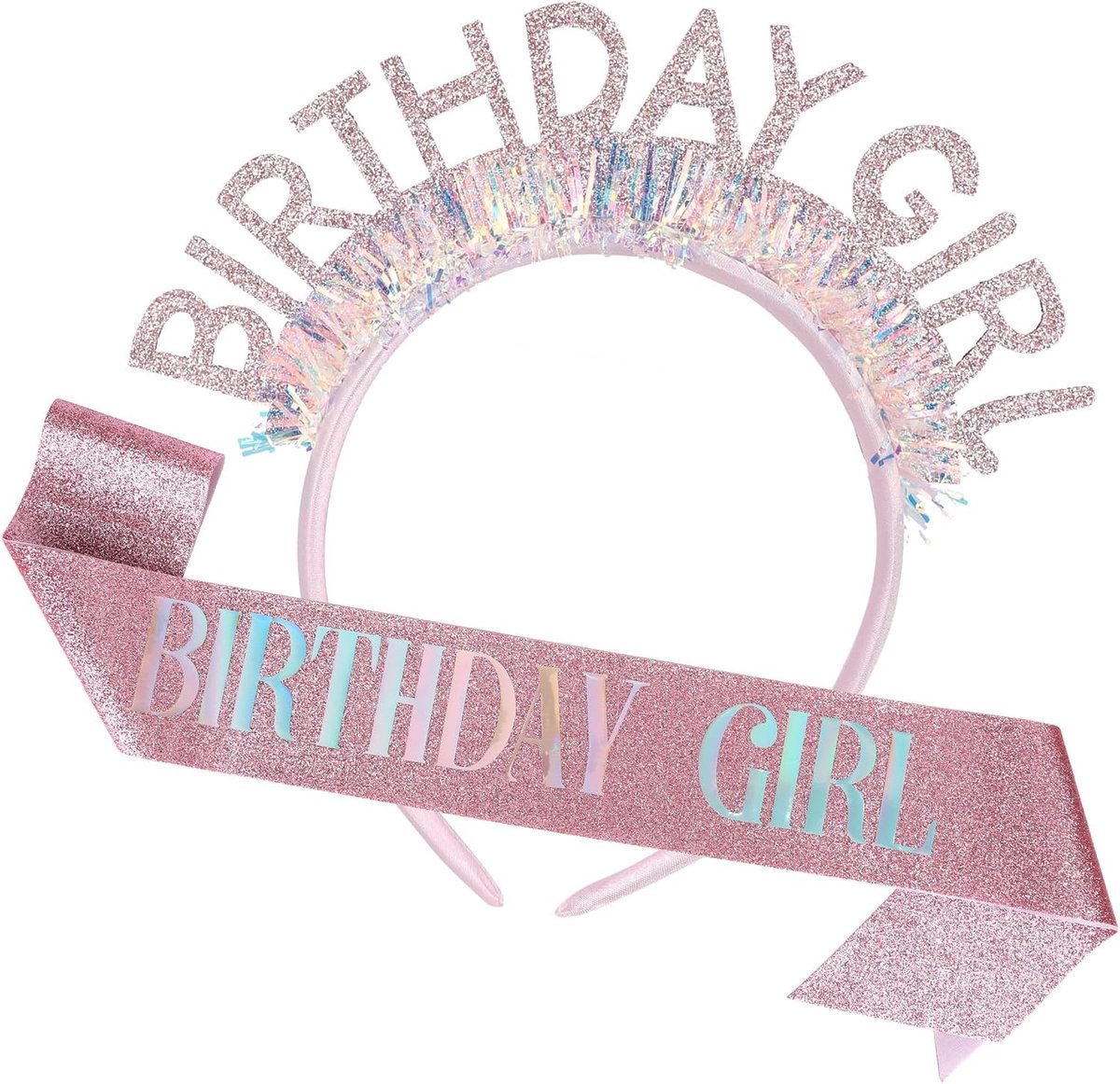 Verjaardags Haarband Sjerp - Feest Accessoires - Verjaardagsfeest Vieren - Glitter Confetti Ontwerp - 158x9cm Sjerp - Roze