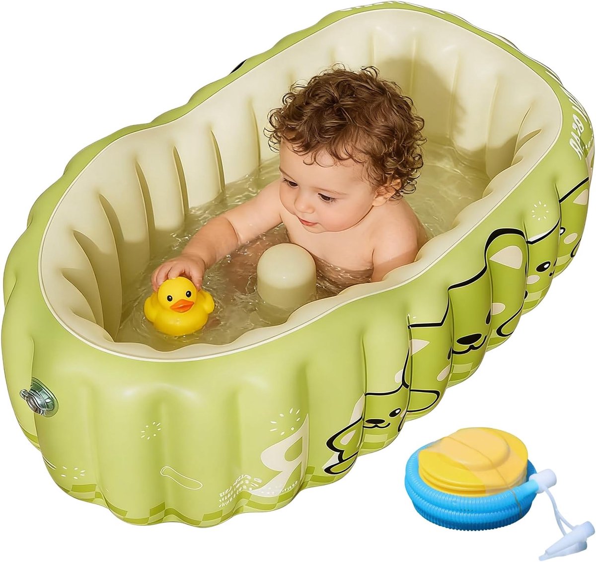 SnelShoppen - Opblaasbaar Babybad met Rugleuning 90 x 58 cm, Draagbaar en Opvouwbaar Babybad met Luchtpomp, Antislip en Milieuvriendelijk PVC, Ideaal