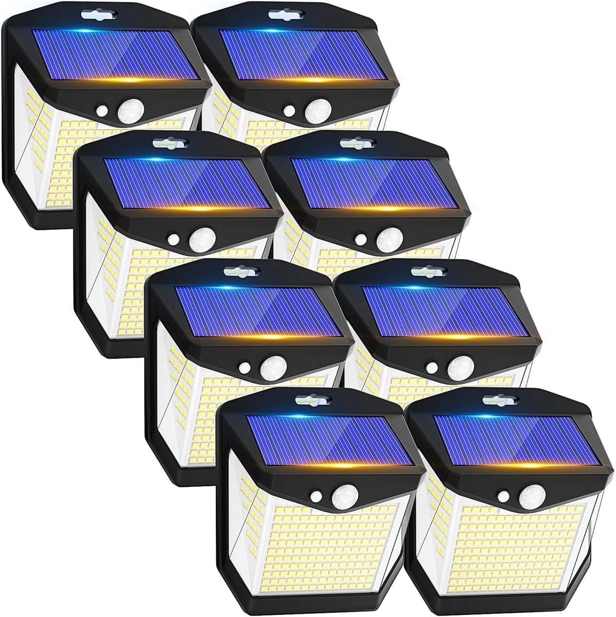 SnelShoppen - Zonnelampen voor Buiten met Bewegingsmelder, 248 LEDs, 3 Modi, 270° Stralingshoek, Buitenlamp Set van 8 Stuks voor Tuin, Garage, Terras,