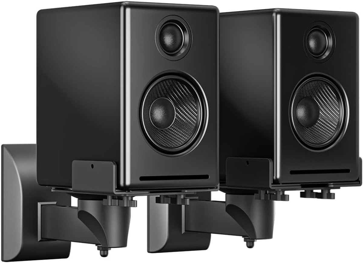 SnelShoppen - Small Double Side Clamp Bookshelf Speaker Wall Mount Bracket voor kleine surround speakers tot 25kg, zwart, voor optimale geluidsweergav