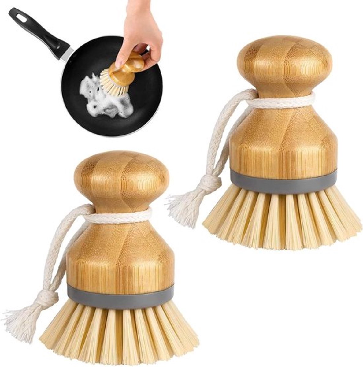Set van 2 houten spoelborstels voor groente, paddenstoelen en keuken - Veilig, milieuvriendelijk en duurzaam.
