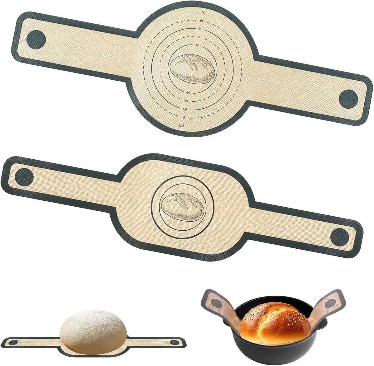 SnelShoppen - Set van 2 Siliconen Bakmatten voor Dutch Oven - Ronde en Ovale Hittebestendige Bakmatten met Lange Handgrepen - Anti-aanbak voor Brood,