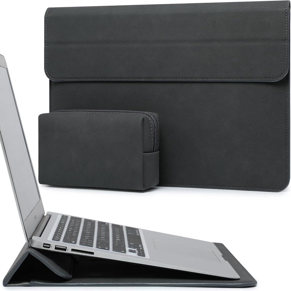 SnelShoppen - Laptop Sleeve 15 Inch met Stand voor MacBook Air en Surface Laptop - Ruimte Grijs - Waterafstotend en Slank Design - Bescherming en Comf