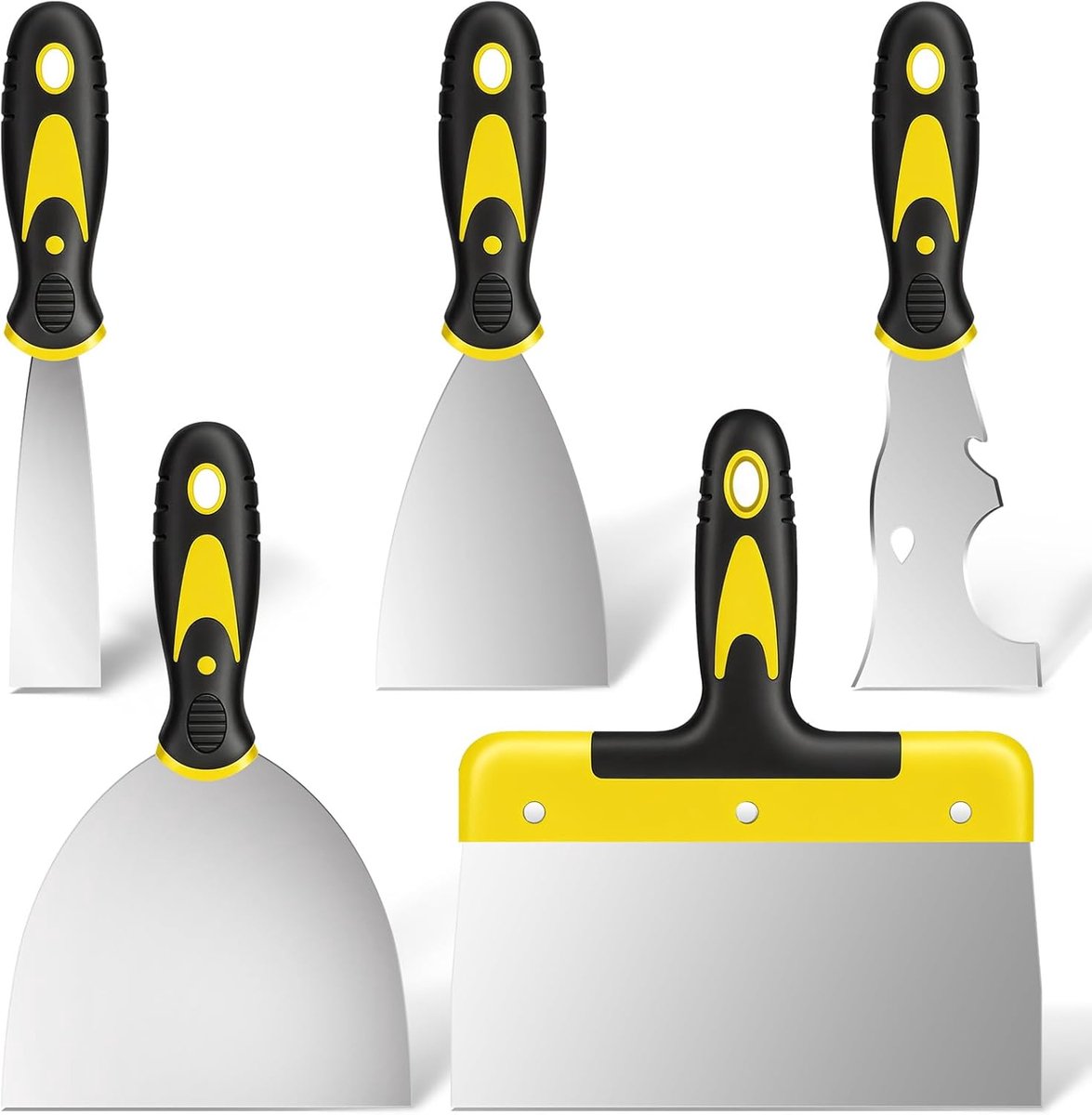 SnelShoppen - 5-delige Wallpaper Scraper Set, RVS Spatel Set met 4 Verf Schrapers en 1 Multi Schraper, Droogwand Sticker Vulmiddel Verf Stripper (1" 3