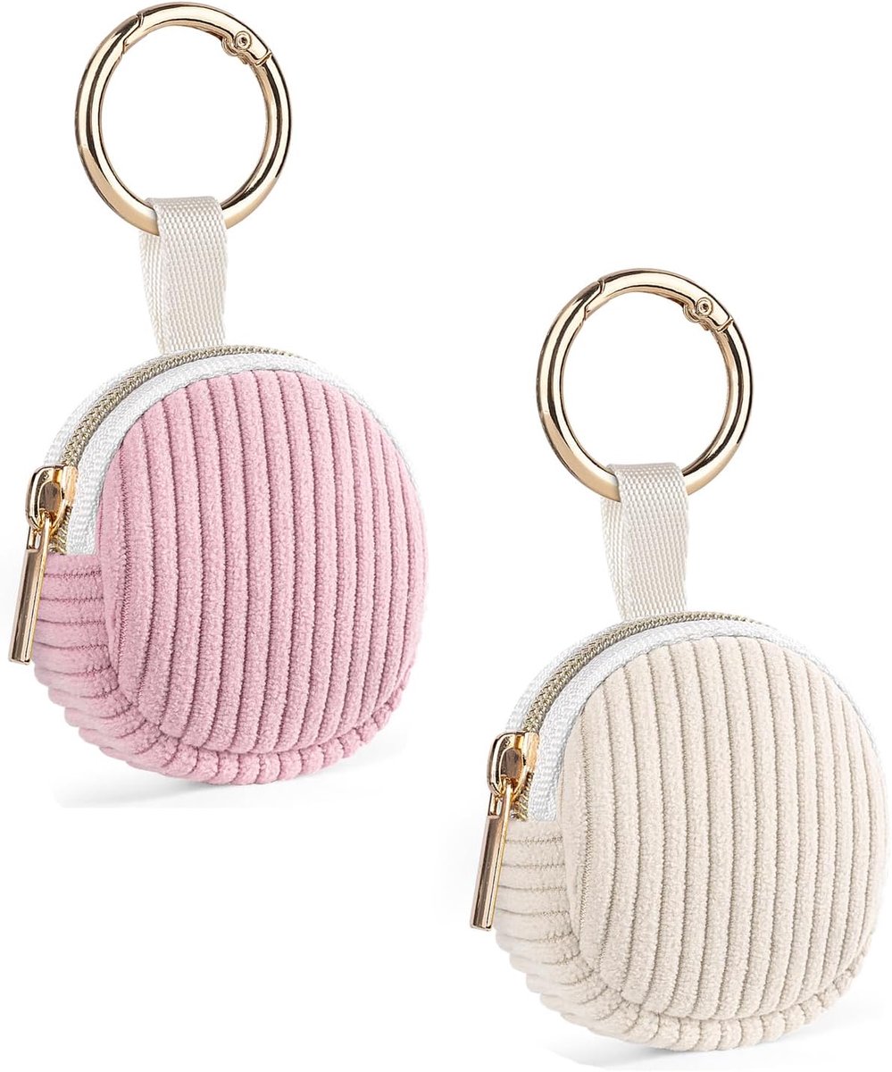 SnelShoppen - 2 Pcs Mini Sieraden Doosjes - Ribbed Velvet Organiser voor Oorbellen, Ringen, Kettingen - Compact en Draagbaar - Roze en Beige - Perfect