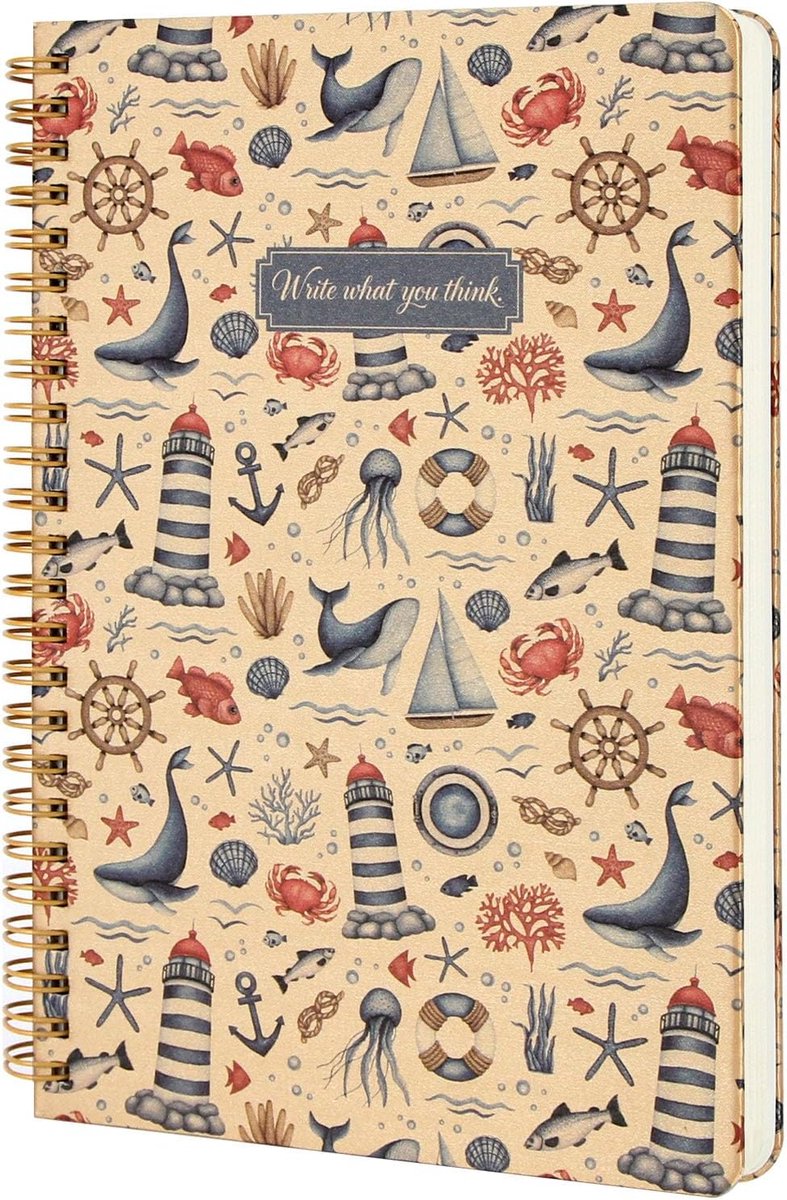SnelShoppen - A5 Spiral Bound Notebook met 160 Pagina's, Lijnnotitieboek met Kunstzinnige Lighthouse Design, Perfect voor Werk, School en Creatief Sch