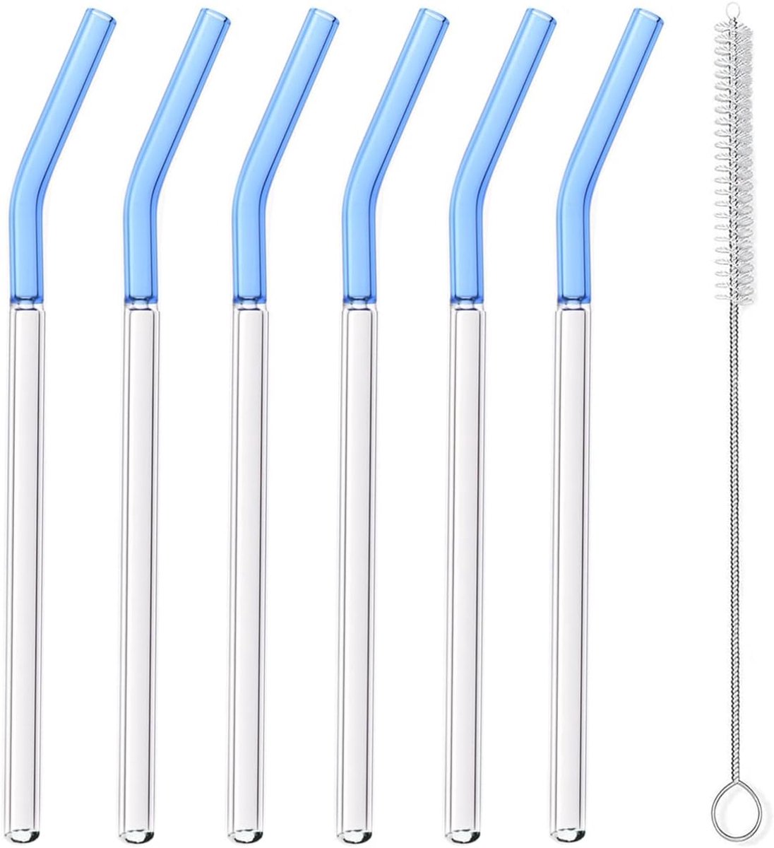 SnelShoppen - Herbruikbare Borosilicaatglazen Rietjes 6 Stuks met Reinigingsborstel, Hittebestendig voor Warme en Koude Dranken, Milieuvriendelijke Ri