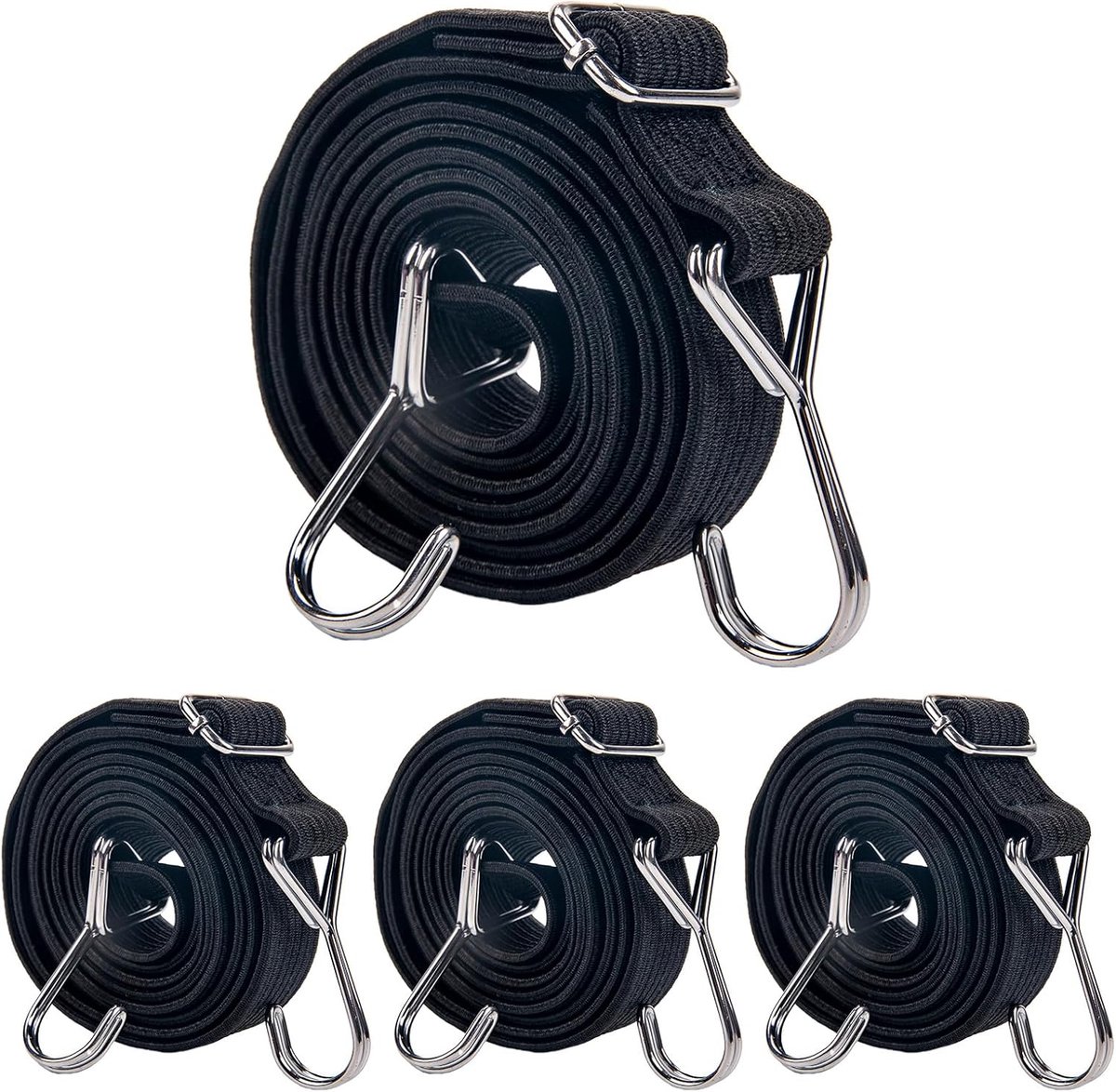 SnelShoppen - Bungee Cords met Haken, 4x 80 Inch Elastische Bungee Straps, Verstelbare Bundy Cords, Zwarte Bungee Koorden voor Camping, Tuin, Verhuis,