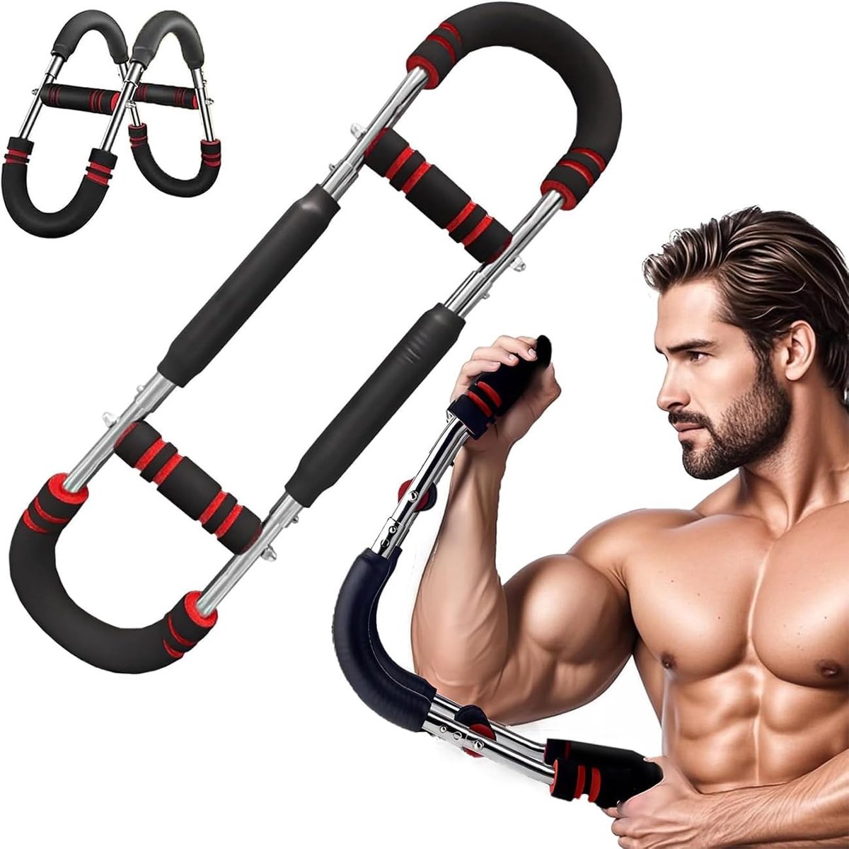 SnelShoppen - Twister Arm Exerciser U-vormig Verstelbaar 30-50kg Borsttrainingsapparaat met Afneembaar Ontwerp voor Mannen - Draagbare Krachttrainer v