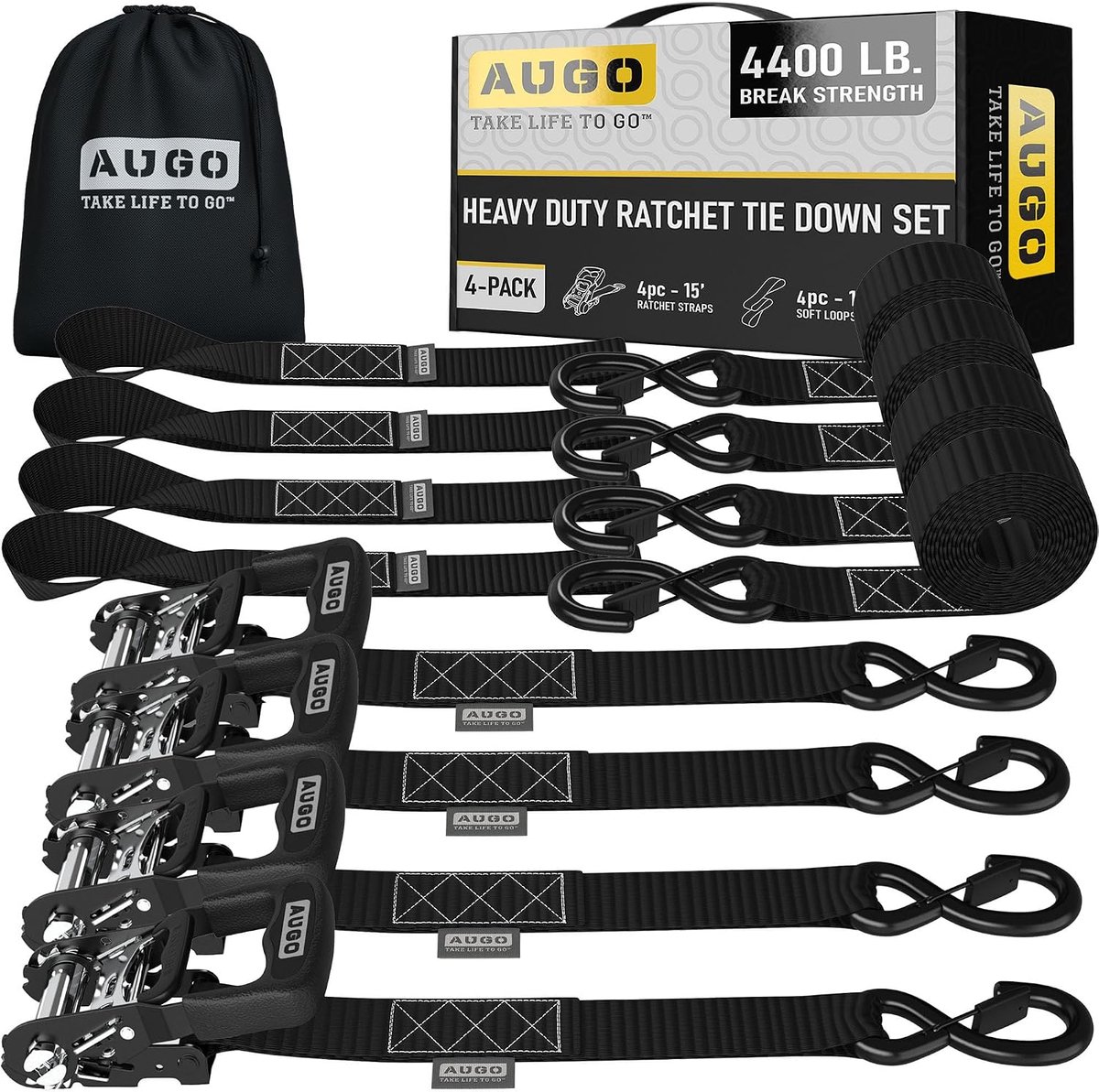 SnelShoppen - 15 ft Ratchet Lashing Straps - 2x Verstelbare Spanbanden met Veiligheidslock S-haak - 1 kg Breeksterkte - Voor Motorfiets, Tuin, Verhuiz