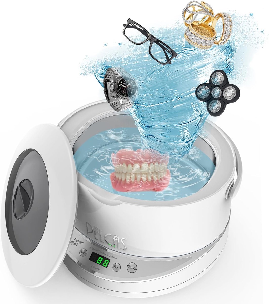 SnelShoppen - Ultrasonic Cleaning Device 750 ml, Professionele Ultrasoon Reiniger 50W, 42 kHz, 5 Timerstanden voor Effectieve Reiniging van Sieraden,
