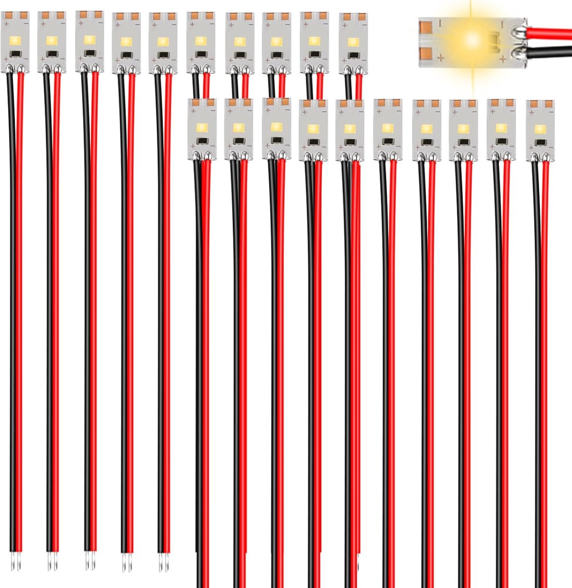 SnelShoppen - Pack van 20 Warm Witte 17mm 12V-18V Voorbedrade LED Strips met 15cm Kabel, 2835 SMD LED Lichten voor DIY Modelbouw Decoratie Verlichting
