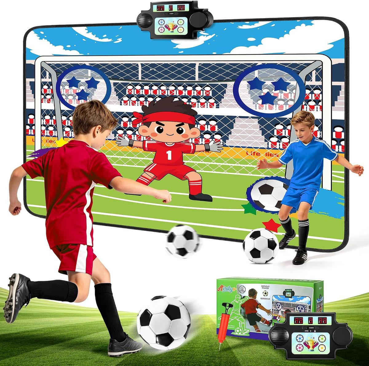 SnelShoppen - Elektronische Voetbalspeelgoedset voor Kinderen met Verlichting, Muziek, Real-time Scoring, 3 Modi, Binnen en Buiten, Verjaardagscadeau