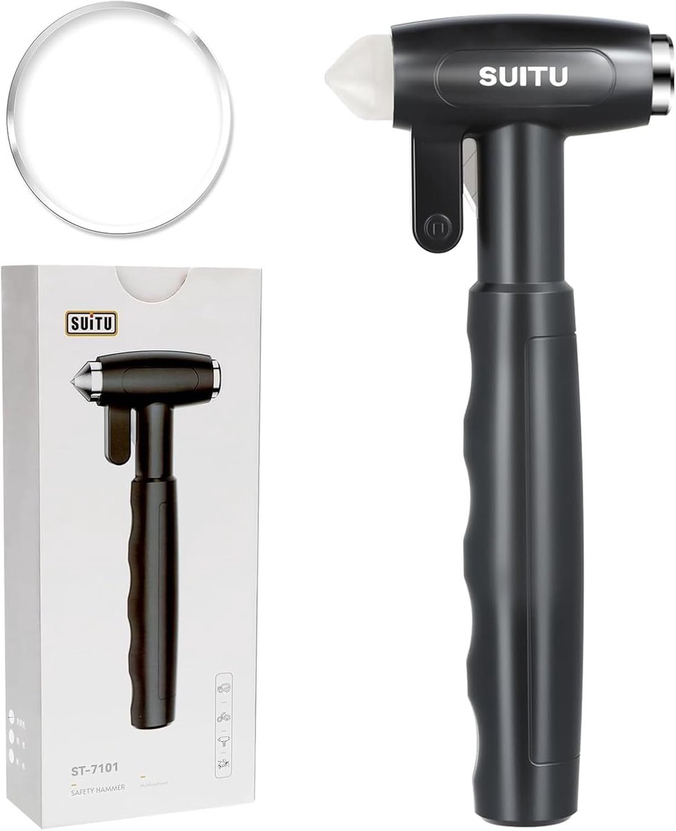 SnelShoppen - Car Breaker, Glass Breaker en Veiligheidshamer met Gordijnsnijder - Compact en Draagbaar, Brandveilig Aluminium Legering voor Auto en Bu