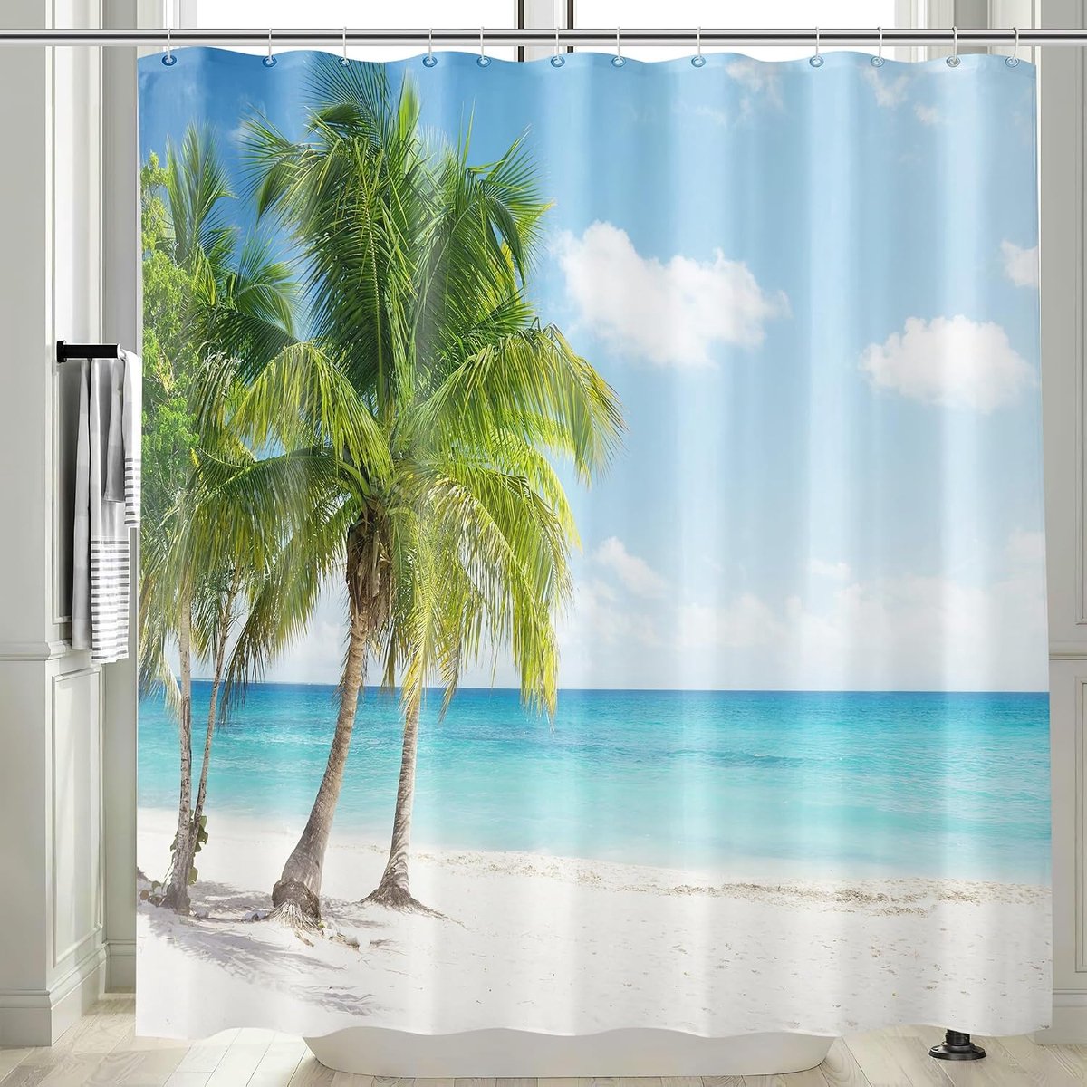 SnelShoppen - Douchegordijn, badgordijn, schimmelwerend, wasbaar, opvouwbaar, zwaar, 180 x 200 cm, polyester stof, incl. 12 C-ringen, voor badkamer, d