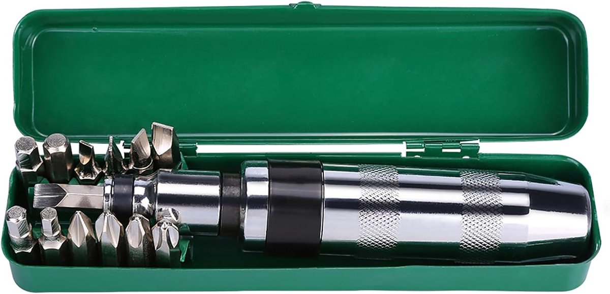 SnelShoppen - 14-delige 1/2 Impact Schroevendraaier Set, Chrome Staal Reparatietool voor Horloges en Brillen, Omkeerbaar met Metalen Schaal, Ergonomis