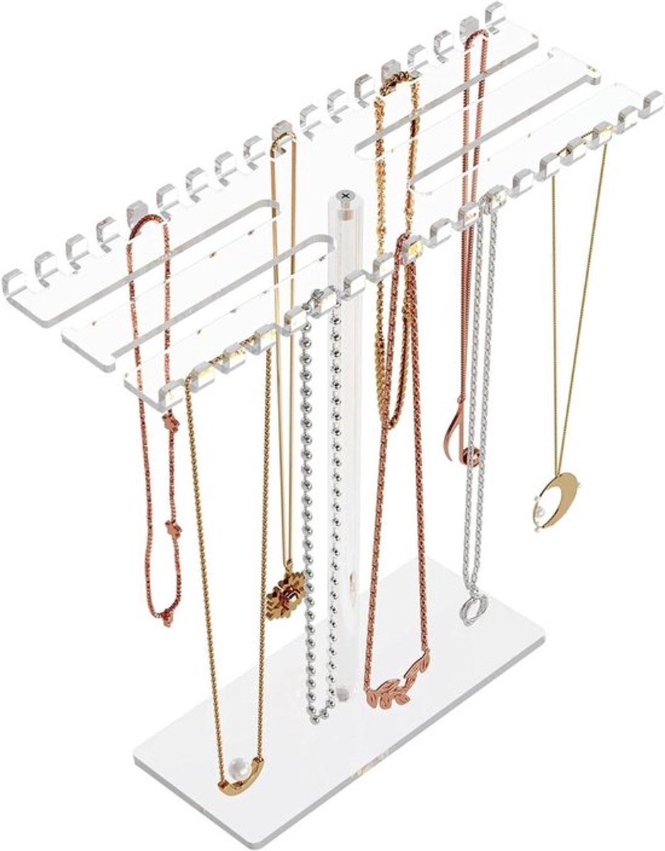 Transparante Acryl Sieraden Displaystandaard | Dubbelzijdige Haken | Hangend Opbergrek voor Kettingen, Armbanden, Hangers
