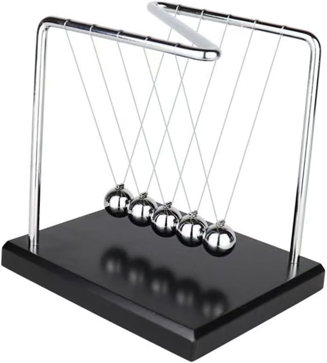 SnelShoppen - Newton Pendulum Balancer Z-vorm Kinetische Gadget Desk Ornament - Houten Basis, Galvanized Metaal, 15x14x15 cm - Wetenschap, Psychologie