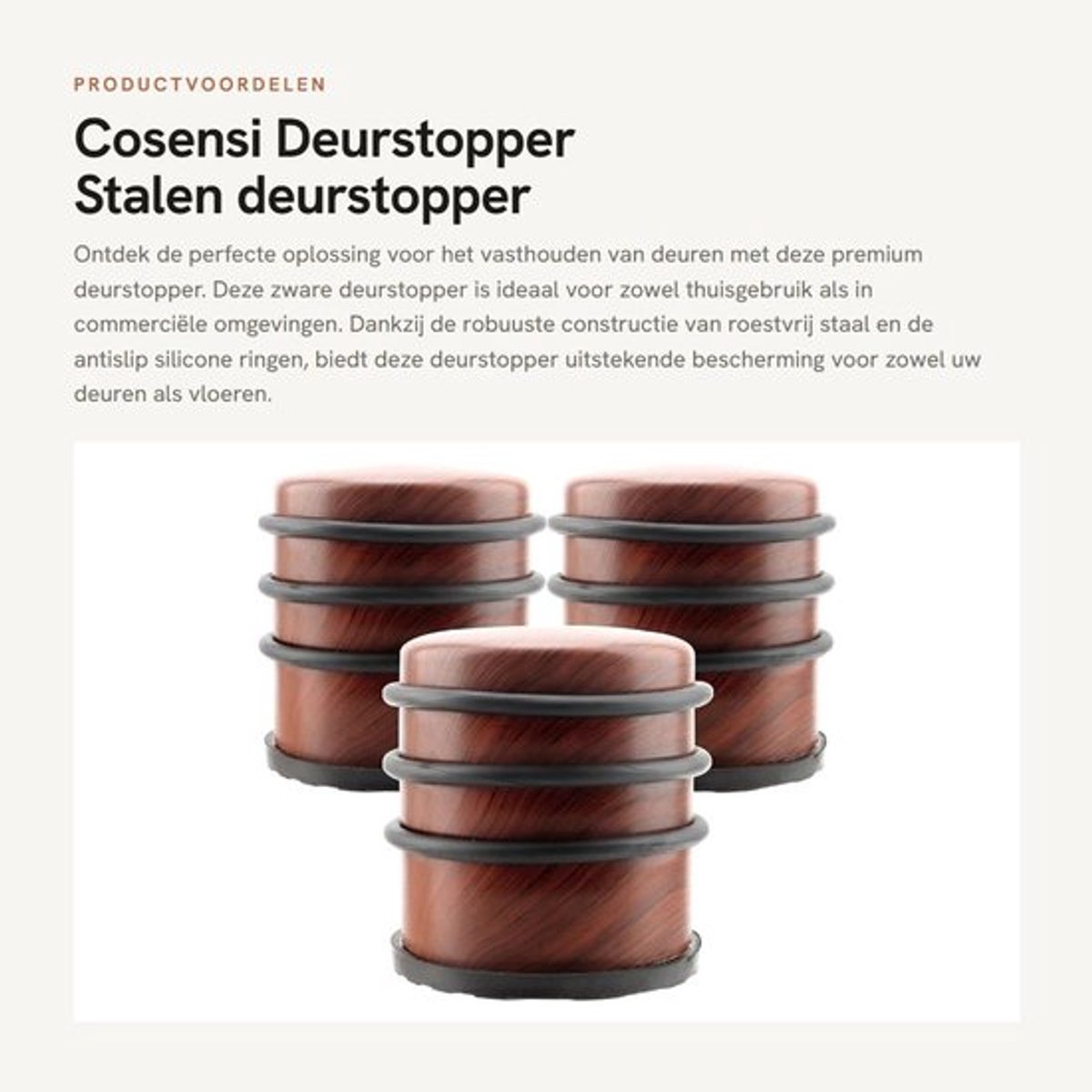 Deurstoppers Zware Roestvrij Stalen Constructie - Deurstopper met Siliconen Ringen - Modern Design - Bescherming voor Deuren - 3 Stuks - 2.88 x 3.2 Inch - Deurbuffer