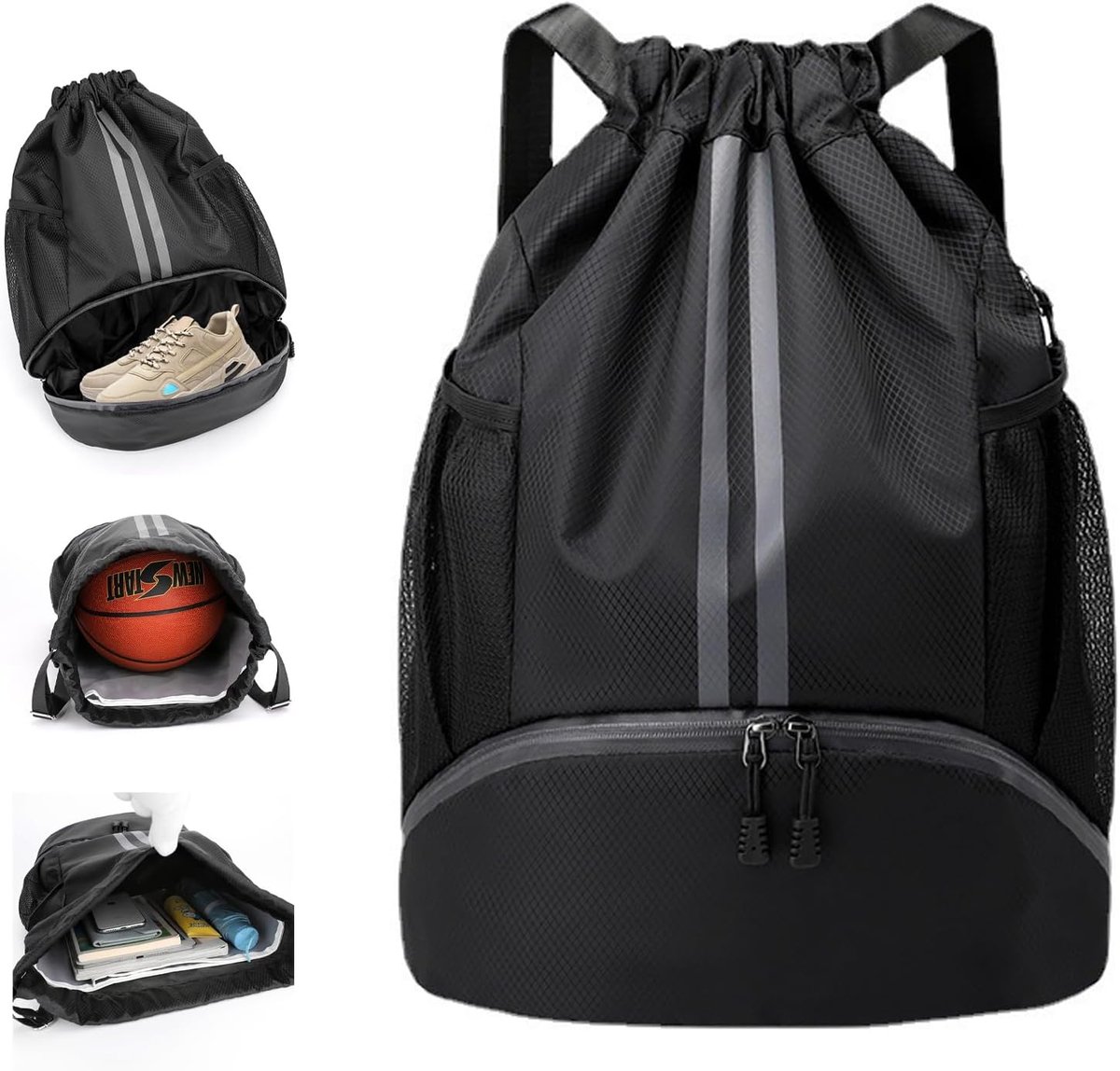 SnelShoppen - Gym Bag met Trekkoord, Waterproof Sporttas met Schoencompartiment, Sportrugzak met Binnenzak, Grote Capaciteit 20L voor Zwemmen, Fitness