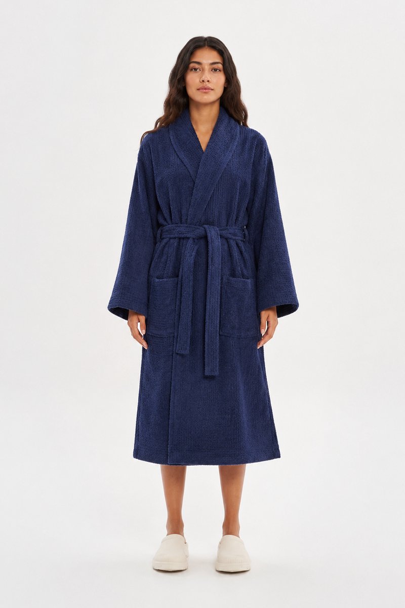 The Linen Room Katoenen Badjas – 450 GSM – 100% Katoen – Hotelkwaliteit – Unisex – Donkerblauw-XXL