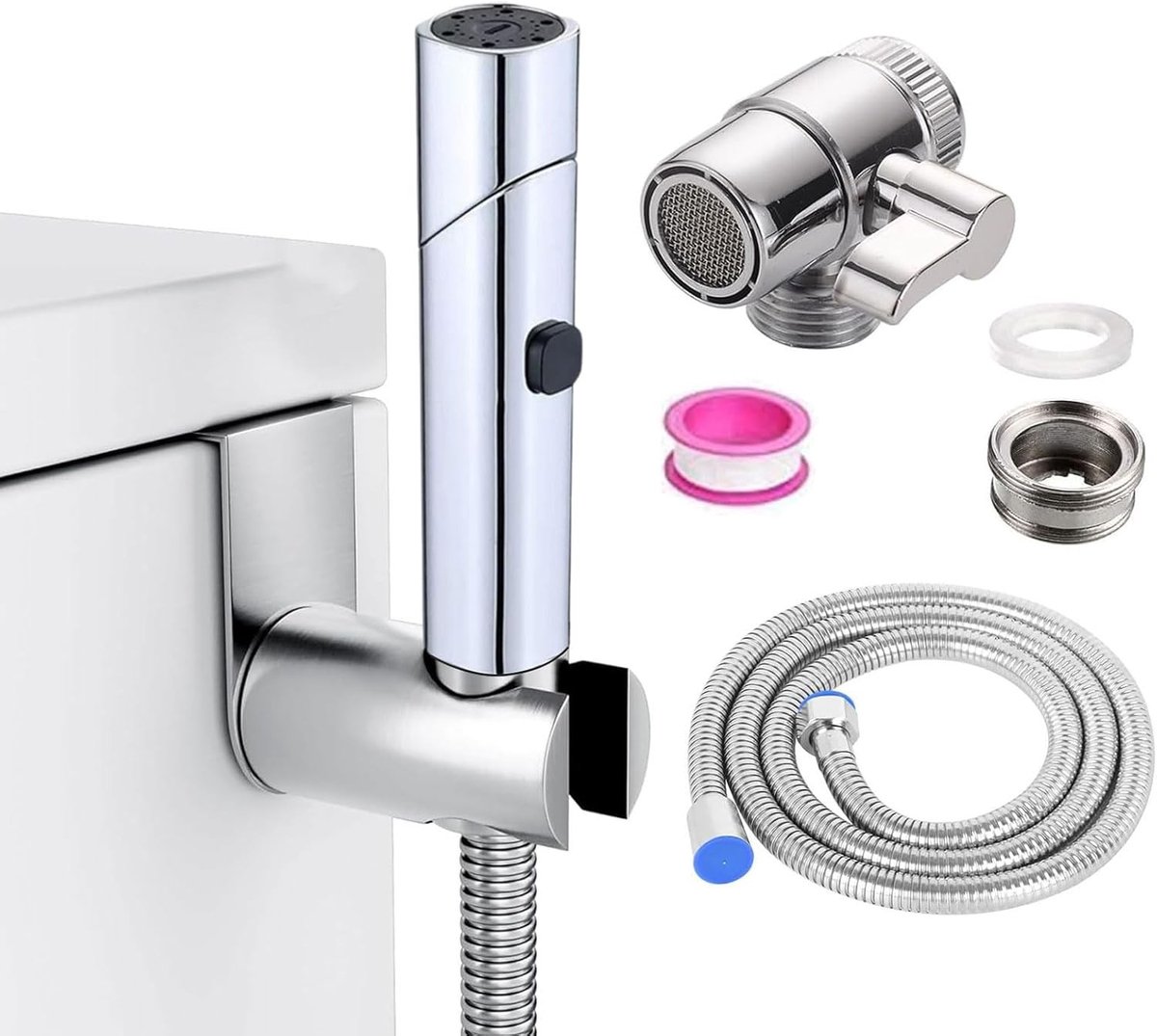 Handdouche Set voor Bidet, ABS Chroom Babydoek Spray met Kraan Dispenser, Slang en Wandhou