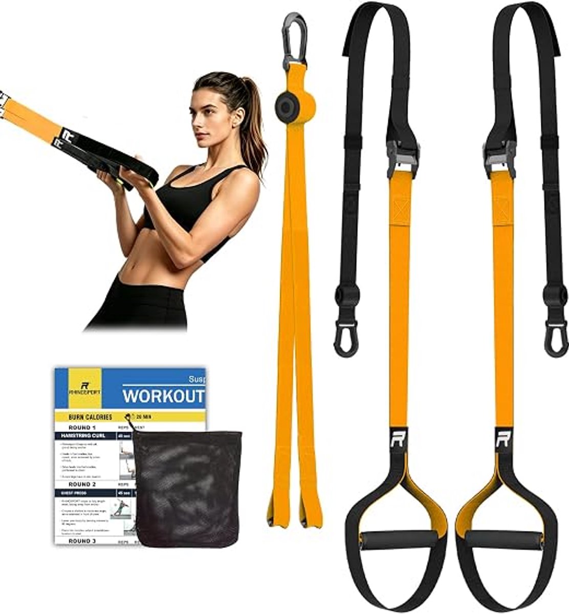 Sling Trainer Set Met Deuranker - Verstelbare Suspension Trainer Voor Krachttraining Thuis - Draagbaar Fitnesssysteem Voor Binnen En Buiten - Ideaal Voor Reizen, Sport, Spiertraining En Full Body Workouts