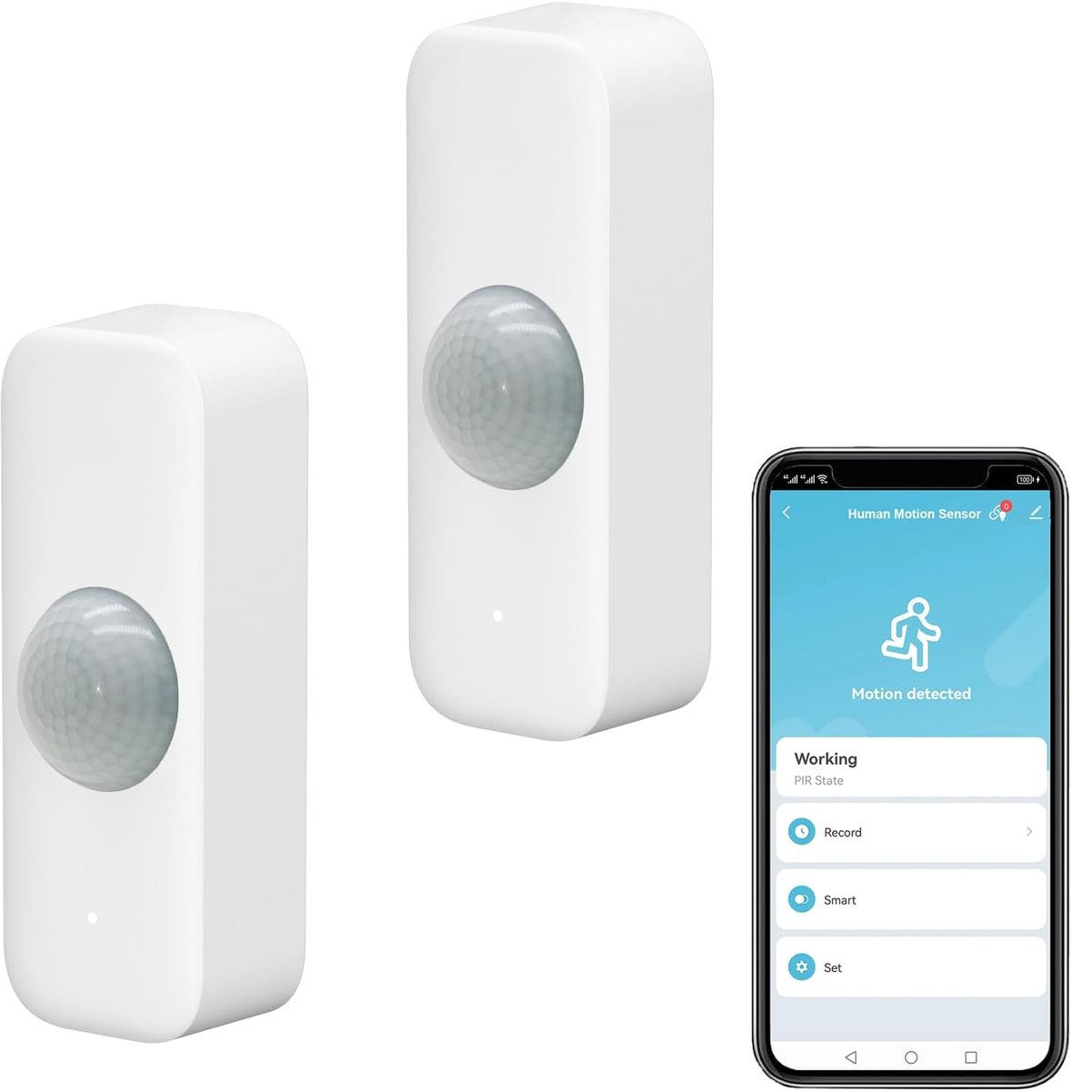 SnelShoppen - WiFi Slimme Bewegingssensor - Infrarood PIR Sensor voor Thuis Alarm Systeem - Mini Contact Sensor met App Externe Monitor - 2 Stuks