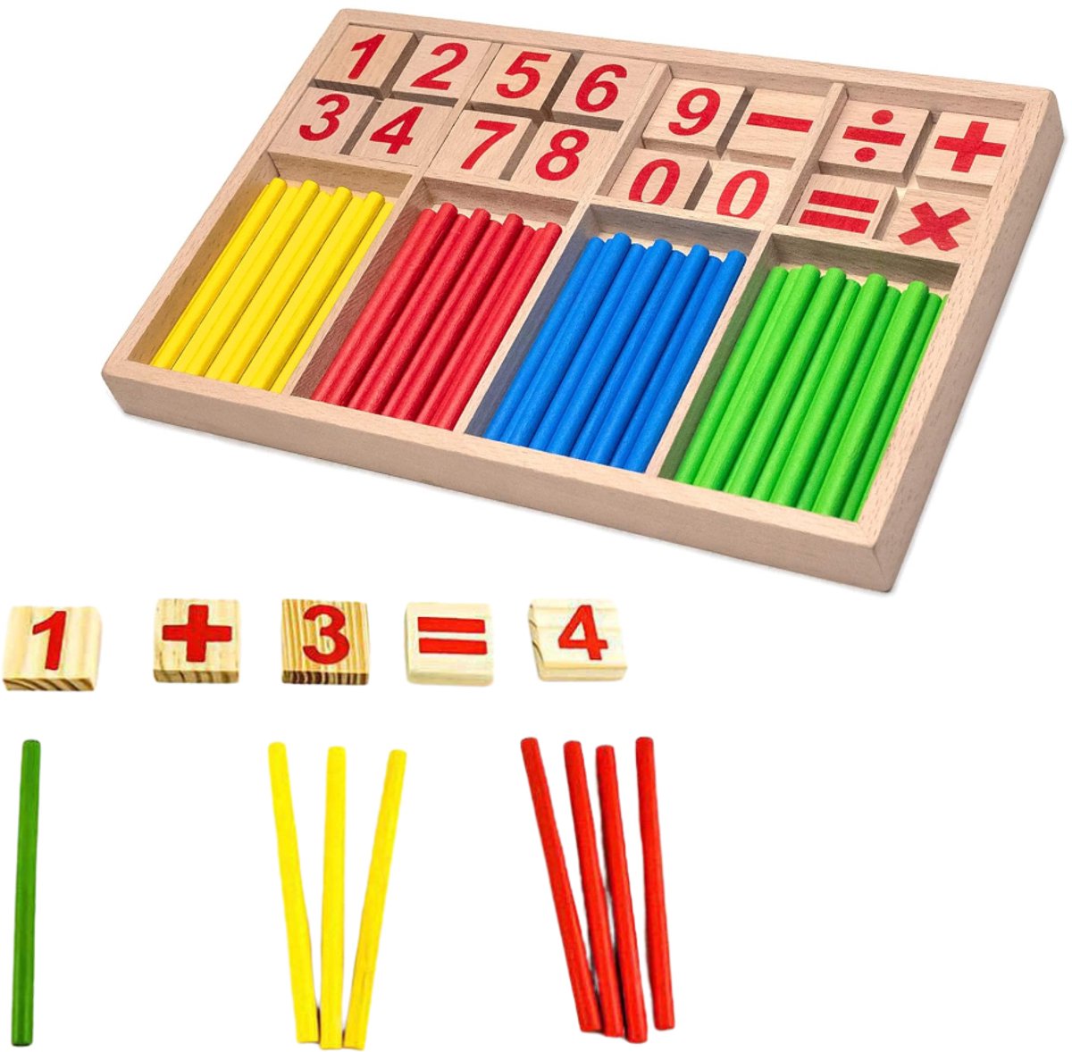 Houten teldoos - Tellen en Rekenen - Montessori speelgoed - Leren Rekenen en Tellen - Wiskunde - Duurzaam - Houten stok voor wiskunde - Educatief materiaal voor kinderen - Wiskundige Houten Stokken - Educatief Speelgoed