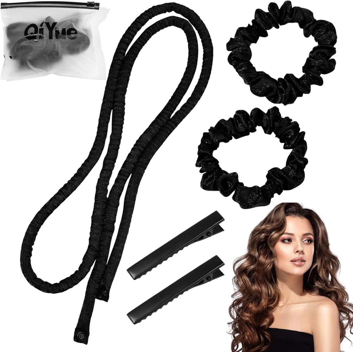 SnelShoppen - Heatless Curls Band voor Mooie Krullen Zonder Hitte, Geschikt voor Lang en Kort Haar, Herbruikbare Krulband in Zwart, Ideaal voor Thuis