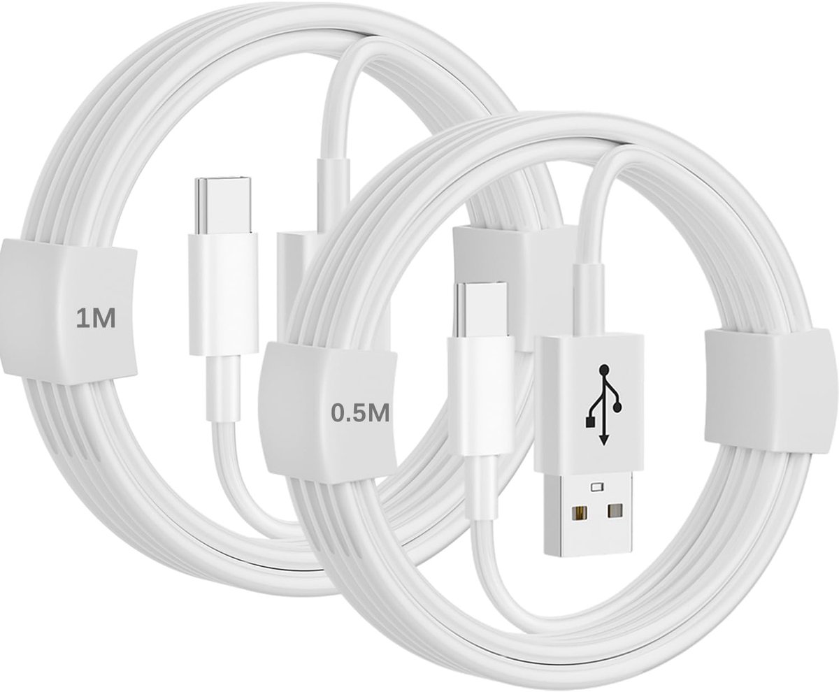 SnelShoppen - USB C Kabel voor iPhone 17/16/15, CarPlay Oplader, USB A naar USB C, 0.5M + 1M 2-Pack, Type C Kabel voor AirPods Pro (2e/3e Gen) en AirP