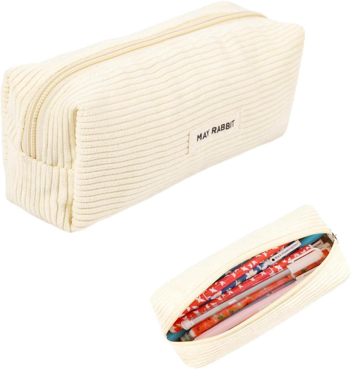 SnelShoppen - Corduro Potloodetui Milky White, Praktische 6x19x7cm Opbergtas voor School, Thuis en Kantoor, Lichtgewicht en Duurzaam, Hoogwaardige Cor