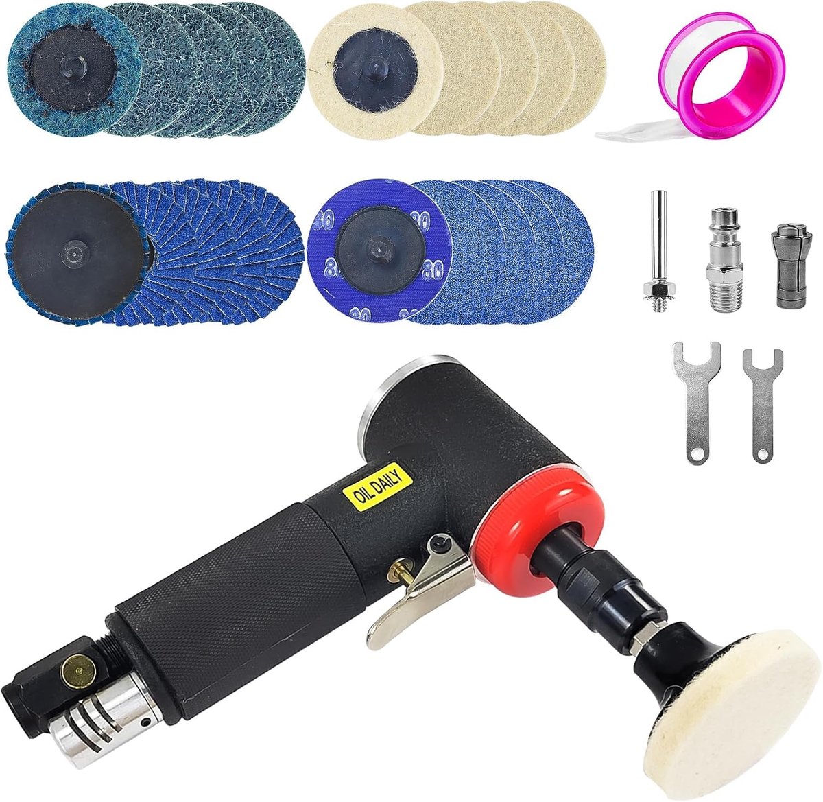 SnelShoppen - Mini Car Polishing Kit - Air Grinder, Kleine Polijstmachine, Polijstset met 20 Opzetstukken voor Efficiënt Schuren, Polijsten en Verfijn