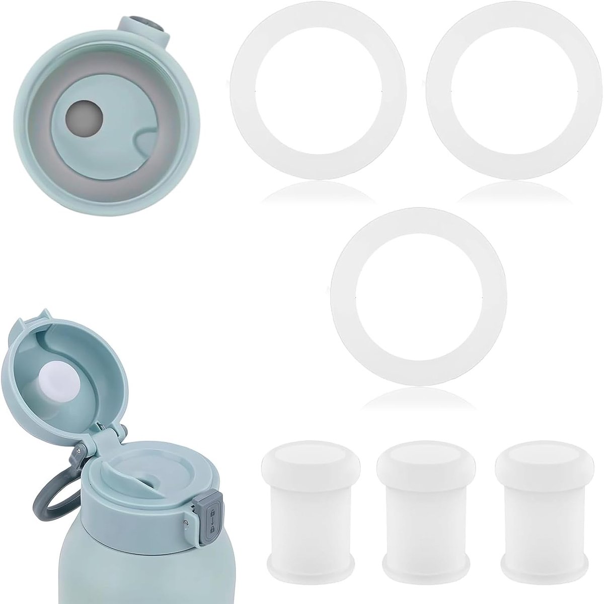 SnelShoppen - 6-delige Accessoireset voor Babyflessen, Compatibel met 500 ml, BPA-vrij, Lekvrije Stoppen en Siliconen Afdichtingen voor Draagbare Fles