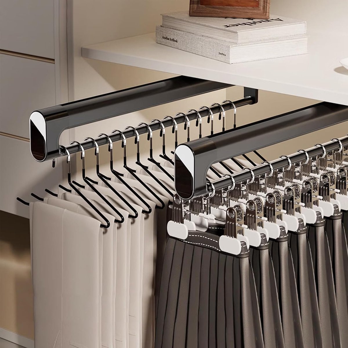 SnelShoppen - Uittrekbare Kledingrail voor Kleding en Broeken, Verstelbare Telescopische Kledinghanger, Aluminium, Zwart, 342 mm, Ideaal voor Kasten