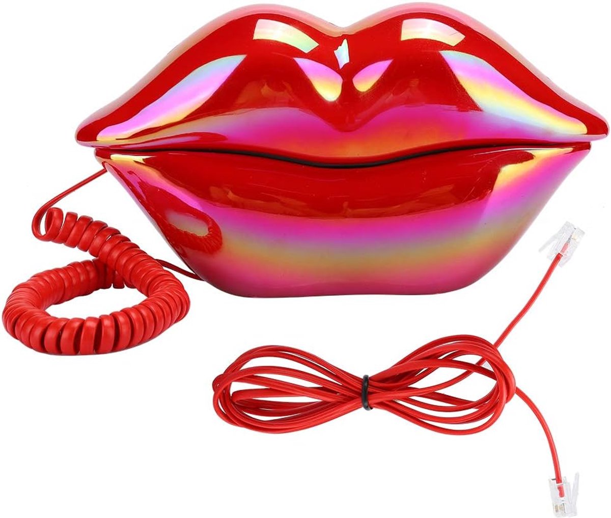 SnelShoppen - Landline Phone - Creatieve Rode Lippen Telefoon - Desk Phone - Europese Stijl - Glanzende Corded Telefoon voor Thuis & Kantoor - Compact