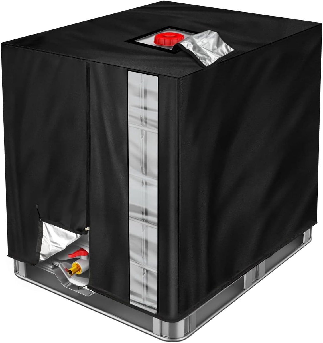 SnelShoppen - IBC Tank Cover 1000L - Beschermhoes voor Water Tank met Rits en Koord - UV Bescherming - Geschikt voor IBC Container - Zwart - 120x100x1