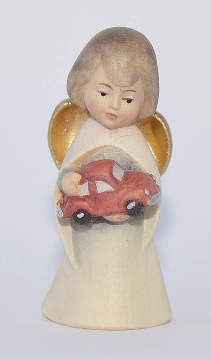 SnelShoppen - Houten Engel van Esdoorn, Handgeschilderd, Ongeveer 5 cm, Met Auto, Perfect voor Feestdagen, Kinderen en Decoratie