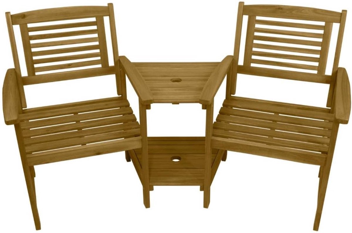SnelShoppen - 2-Persoons Acacia Houten Tuinbank Love Seat met Tafel en Parasolgat - Duurzaam & Weerbestendig - Perfect voor Tuin, Balkon of Patio - In