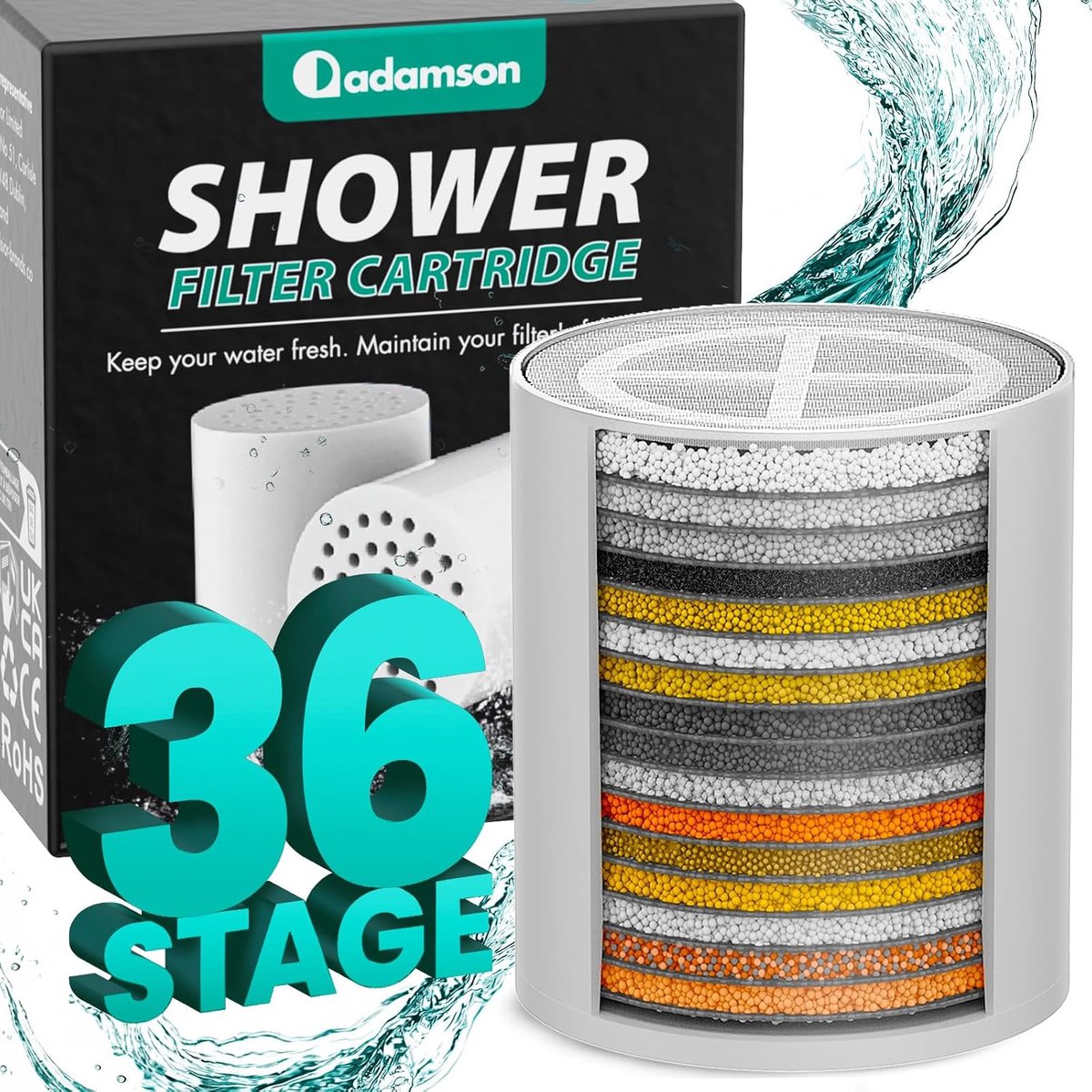 SnelShoppen - Douchefilter Vervangcartridge – Adamson 36-Lagen Filter – Eenvoudig Te Installeren – 6 Maanden gebruik – Refill voor Gezond Water