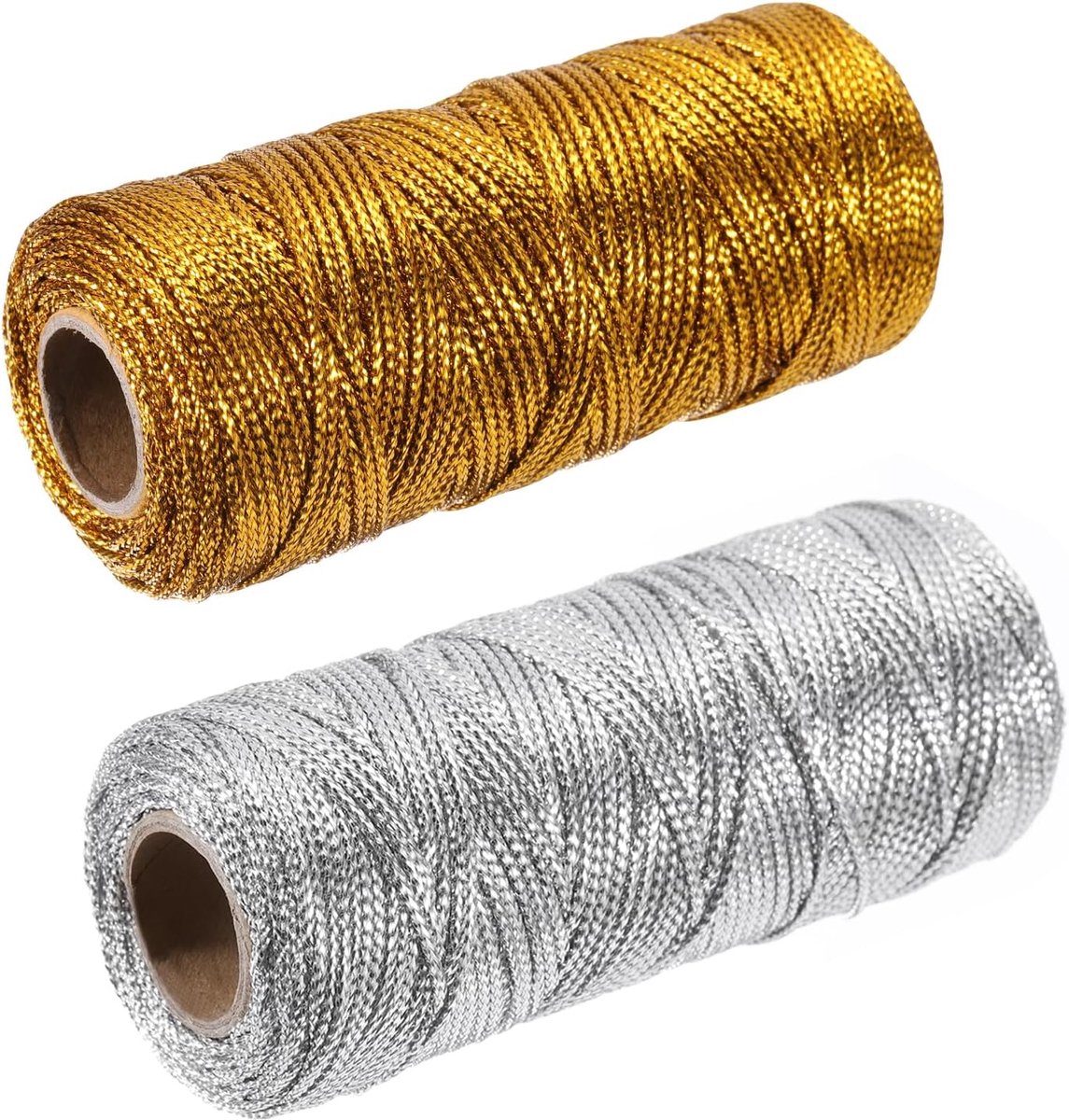 SnelShoppen - 100 m Gevlochten Katoenen Touw in Goud en Zilver - 2 mm Dikte voor Planten Hangen, Macramé, Knopen, Decoratie, Feest en Cadeauverpakking