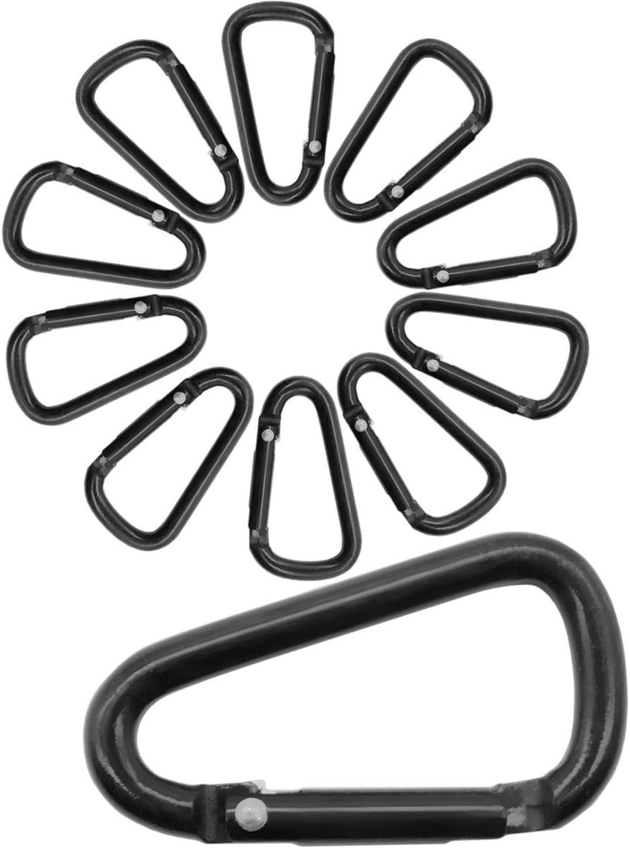SnelShoppen - Set van 10 Mini Carabiners Aluminium 4 cm Zwart voor Bevestigen van Lichtgewicht Apparatuur, Ideaal voor Camping, Trekking, Hiking, en O