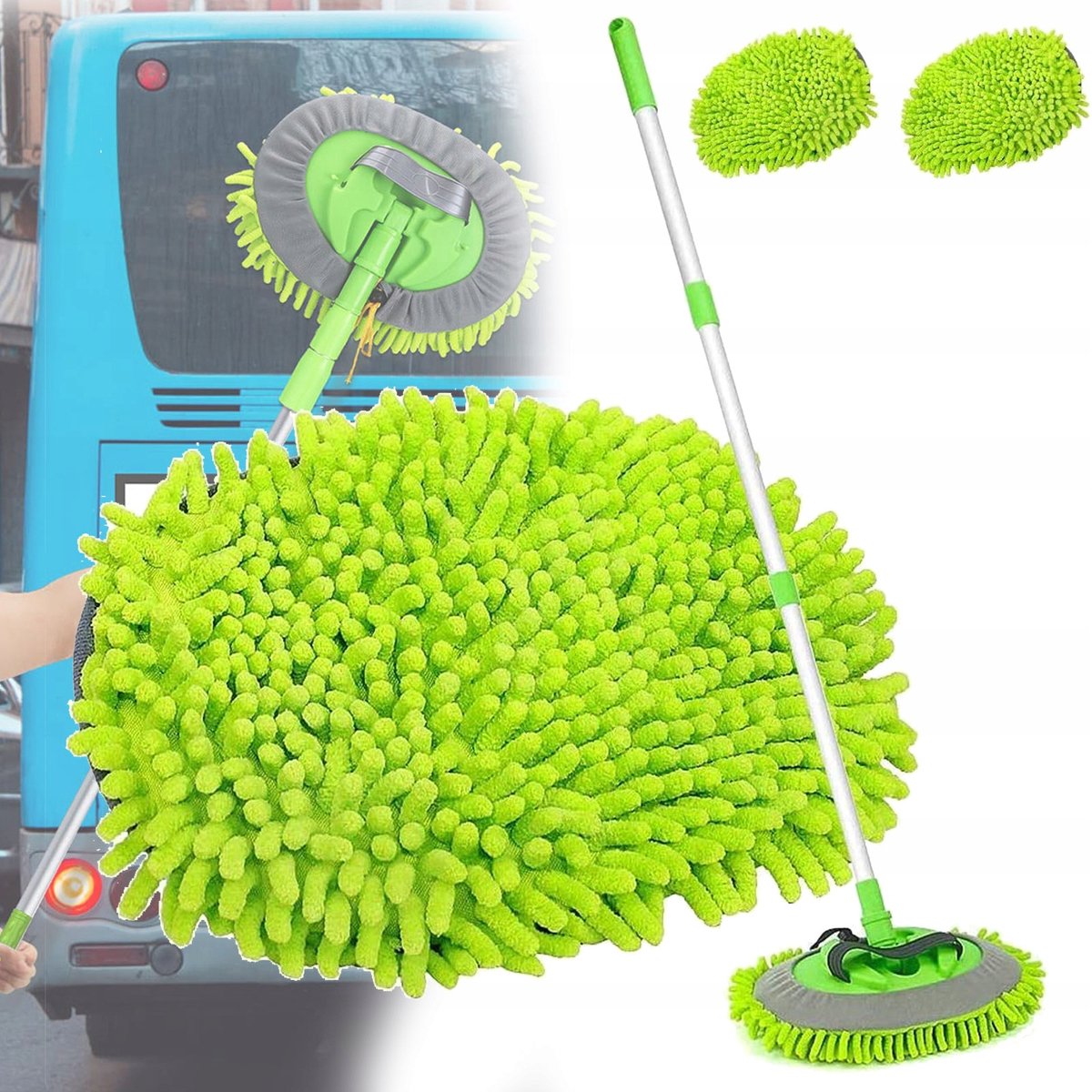 Autowasborstelset Met Telescopische Handgreep, Autoborstel Voor Het Schoonmaken Voor Het Schoonmaken Van Bestelwagens, Vrachtwagens en Caravans